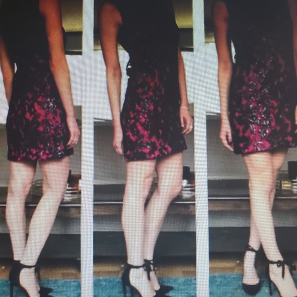 Diane Von Furstenberg DVF hot pink and black sequin shift dress - Picture 5 of 11